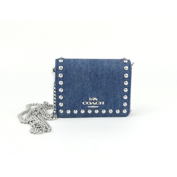 Coach Denim Mini Wallet On A Chain W/ Rivets NWT CN356 - Picture 1 of 5